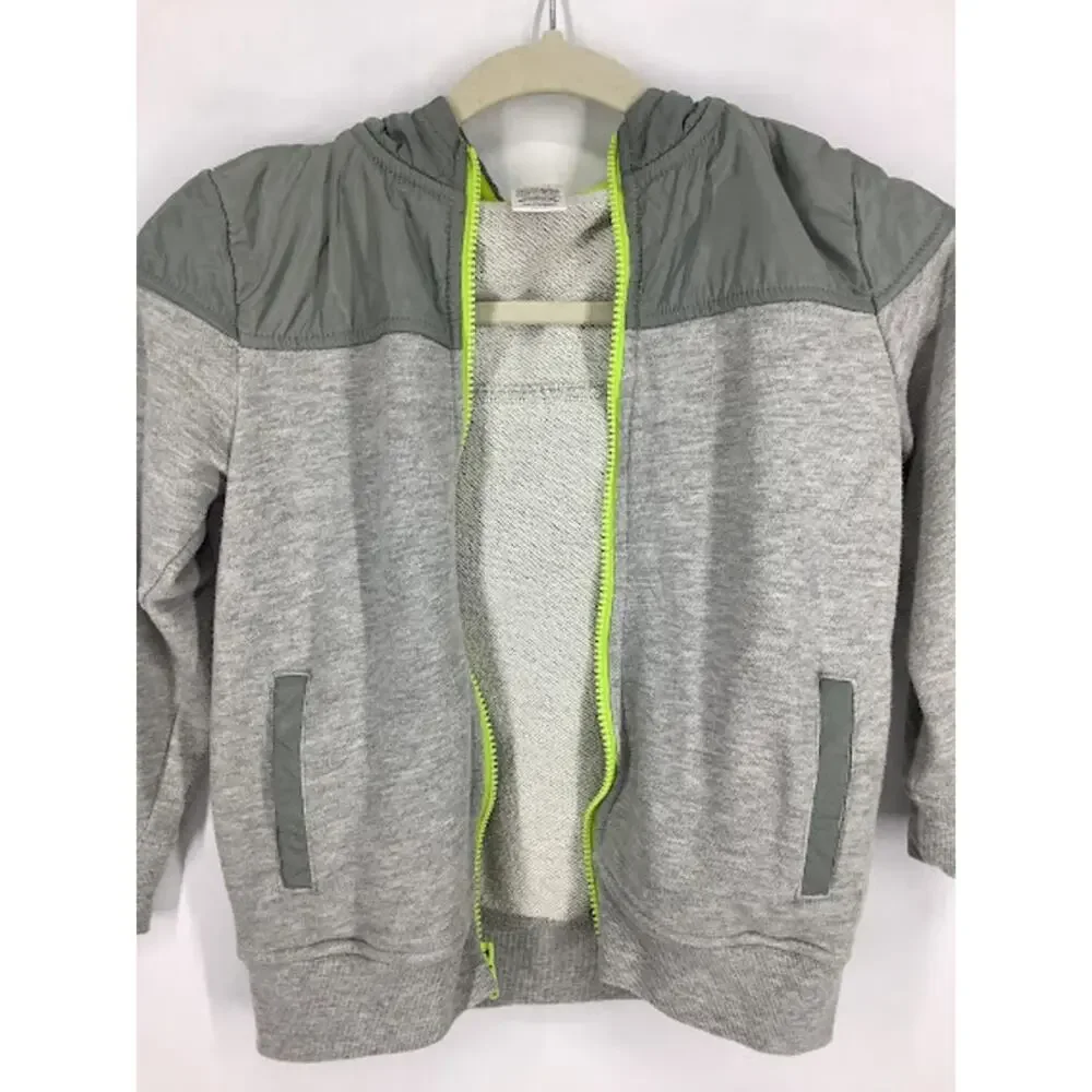 Gymboree Boys Gray Green Full Zip Hooded Sweatshirt Kids Youth Size Small 5-6